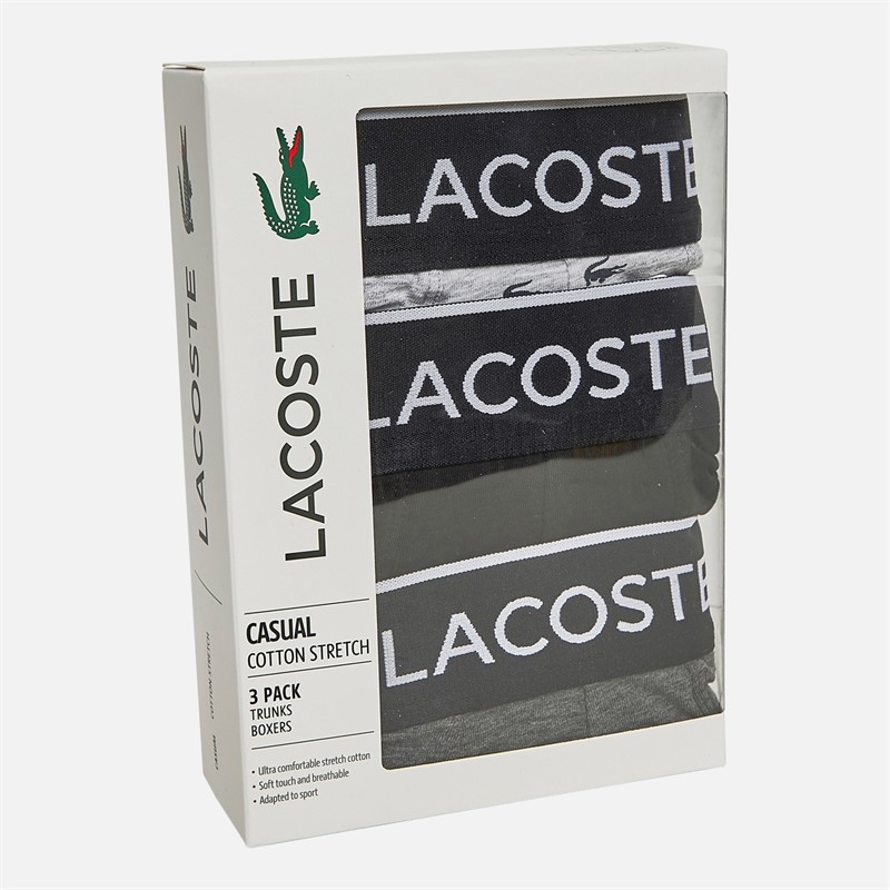 Lacoste Mens Three Pack Trunks Black/Pitch Chine-Silver