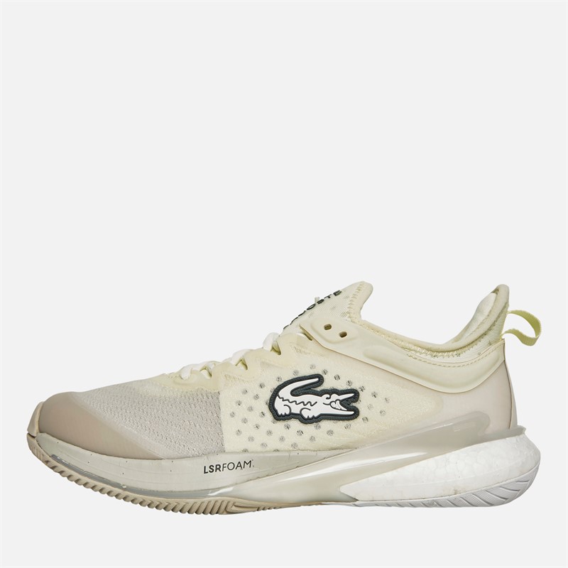 Lacoste Womens AG-LT23 Lite All Court Tennis Shoes Off White/Light Yellow