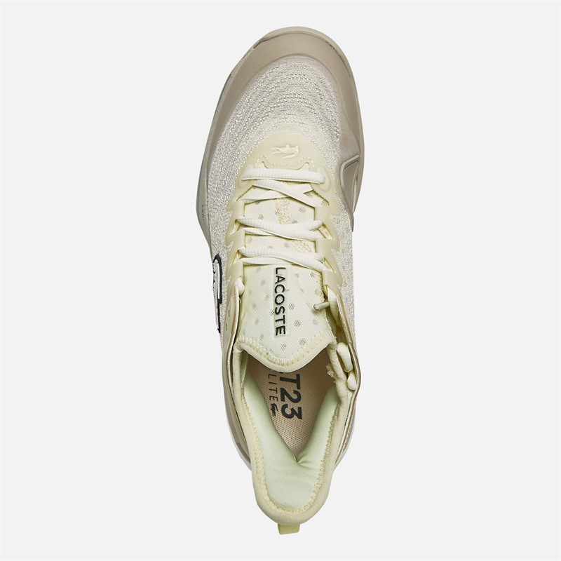 Lacoste Womens AG-LT23 Lite All Court Tennis Shoes Off White/Light Yellow
