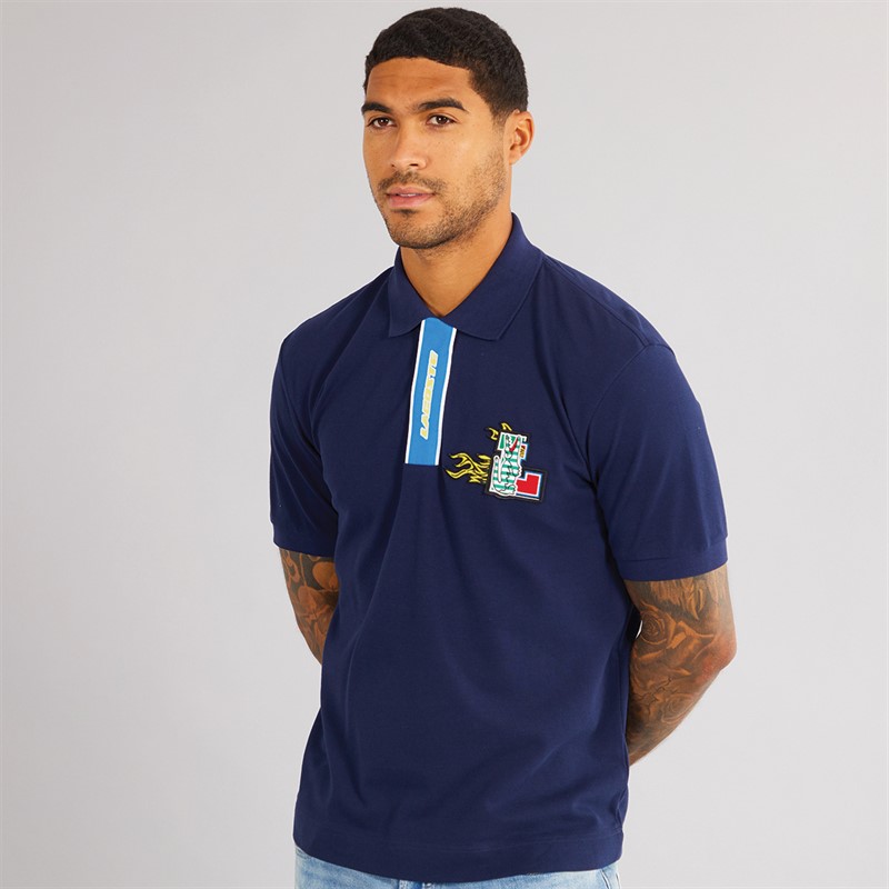 Lacoste Mens Short Sleeve Polo Shirt Navy Blue pique - Size M
