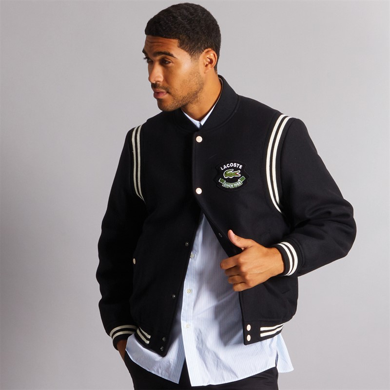 Lacoste Mens Premium Wool Varsity Jacket Black