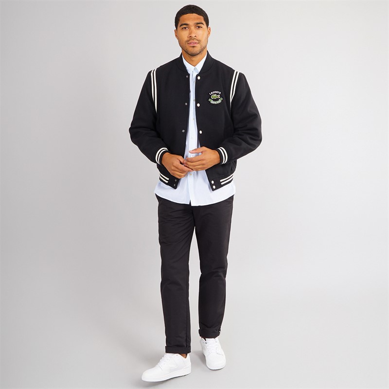 Lacoste Mens Premium Wool Varsity Jacket Black