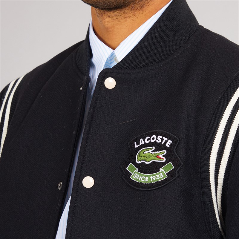 Lacoste Mens Premium Wool Varsity Jacket Black