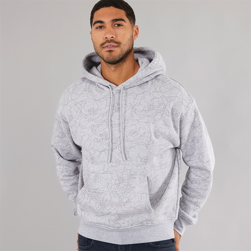 Lacoste Mens Relaxed Fit Printed Hoodie Silver Chine