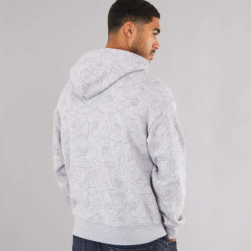 Lacoste Mens Relaxed Fit Printed Hoodie Silver Chine