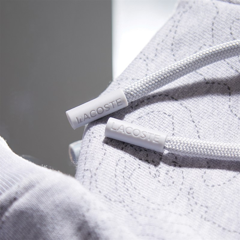 Lacoste Mens Relaxed Fit Printed Hoodie Silver Chine