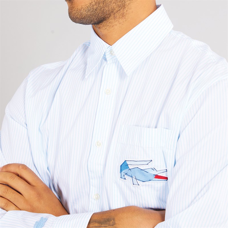 Lacoste Mens Long Sleeve Relaxed Crocodile Badge Shirt Overview/White