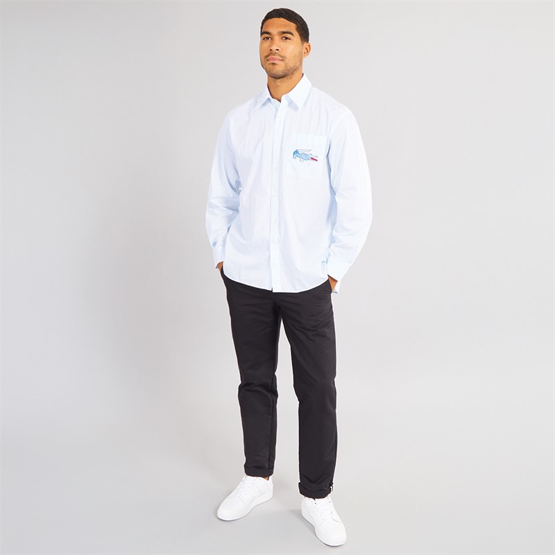 Lacoste Mens Long Sleeve Relaxed Crocodile Badge Shirt Overview/White