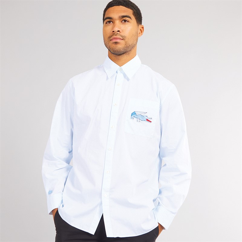 Lacoste Mens Long Sleeve Relaxed Crocodile Badge Shirt Overview/White