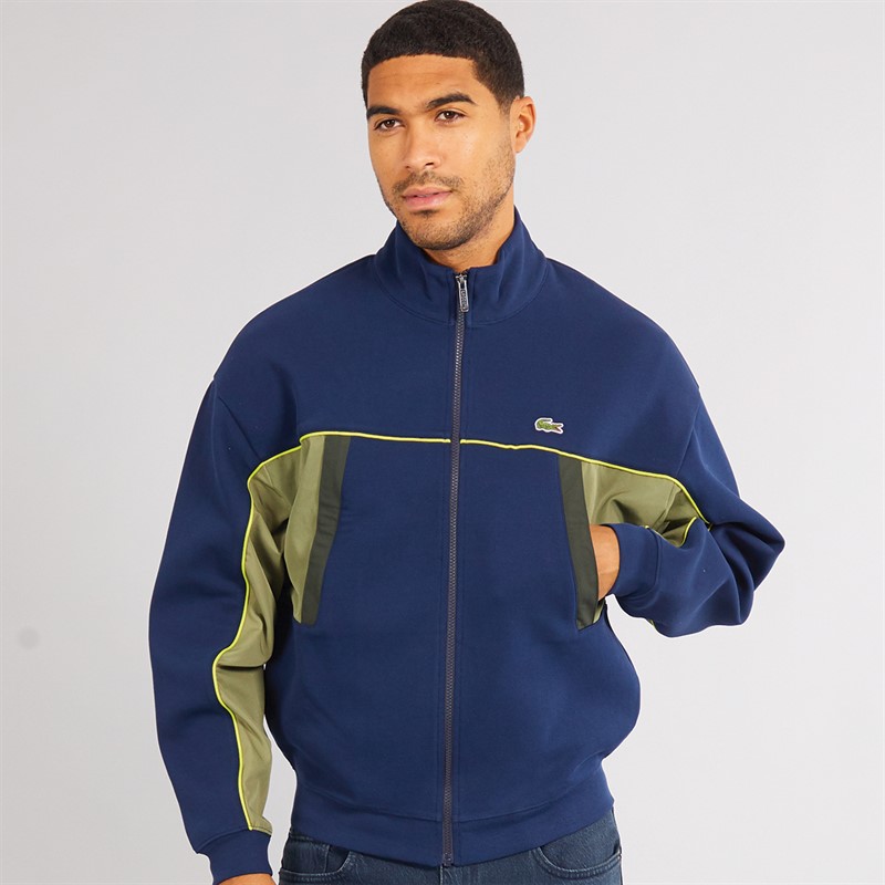 Lacoste Mens Zip Up Sweatshirt Navy Blue/Sapwood/Khaki/Firefly