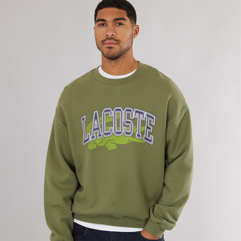 Lacoste Mens Loose Fit Fleece Sweatshirt Khaki - Size XS