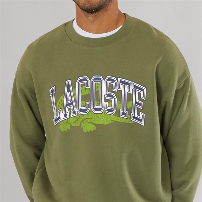 Lacoste Mens Loose Fit Fleece Sweatshirt Khaki