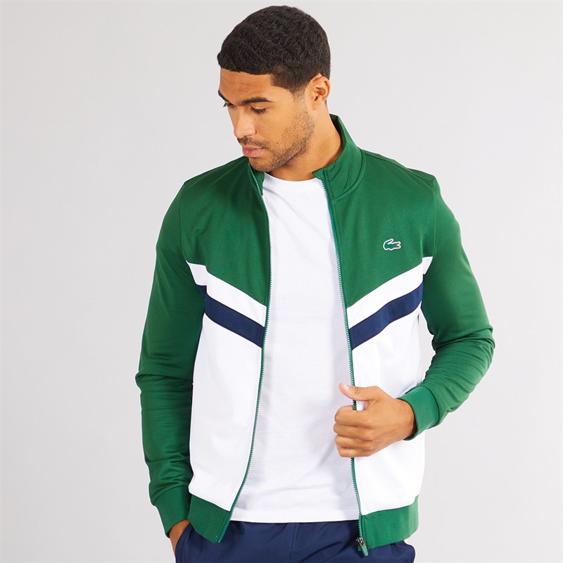 Lacoste Mens Zip Up Sweatshirt Green/White/Navy Blue