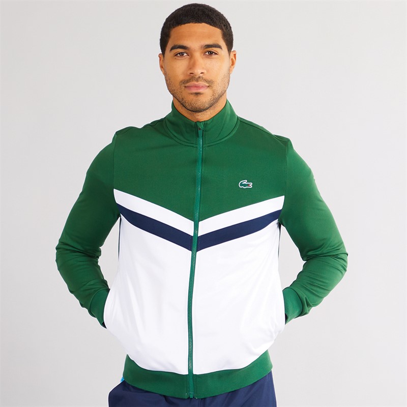 Lacoste Mens Zip Up Sweatshirt Green/White/Navy Blue