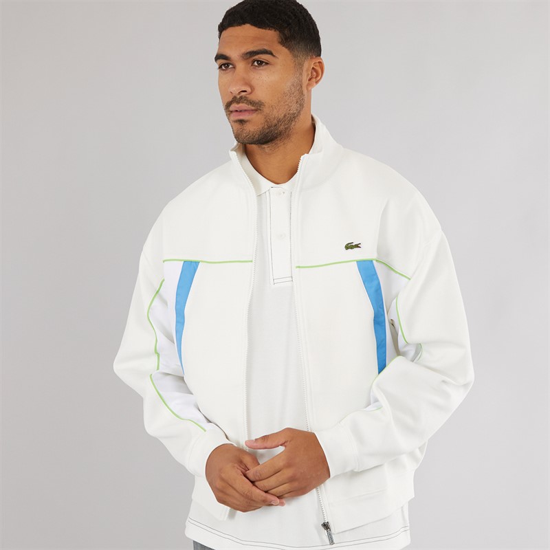 Lacoste Mens Loose Fit Zip Up Sweatshirt Flour/White-Brasilia-Argentine Blue
