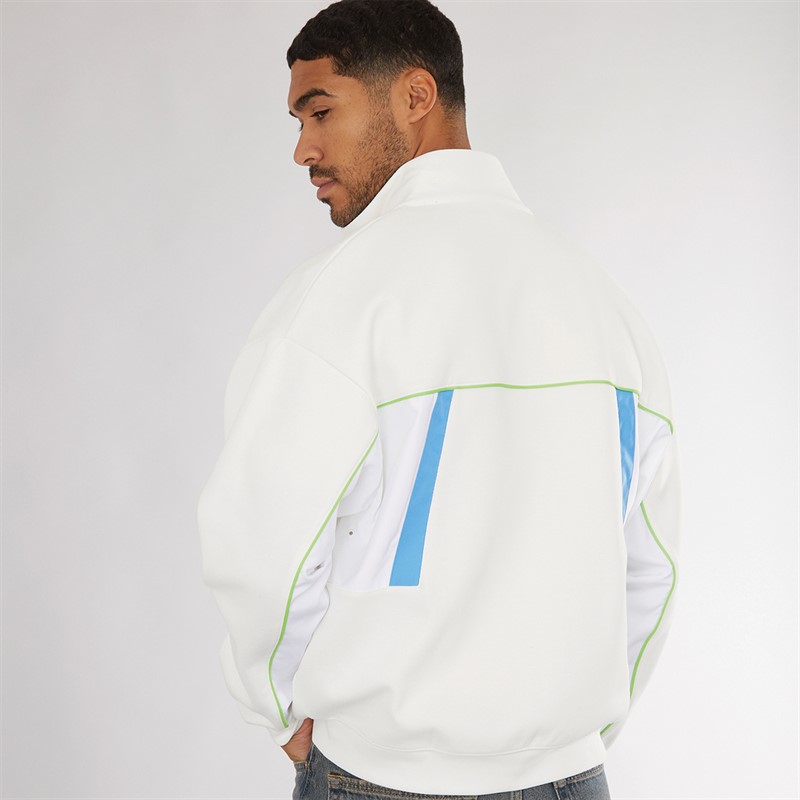 Lacoste Mens Loose Fit Zip Up Sweatshirt Flour/White-Brasilia-Argentine Blue