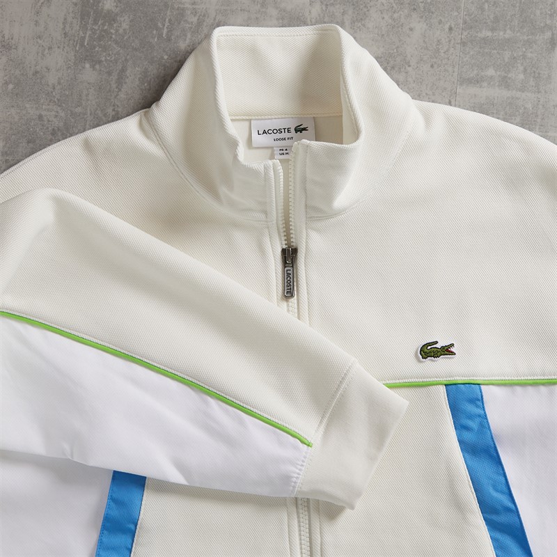 Lacoste Mens Loose Fit Zip Up Sweatshirt Flour/White-Brasilia-Argentine Blue