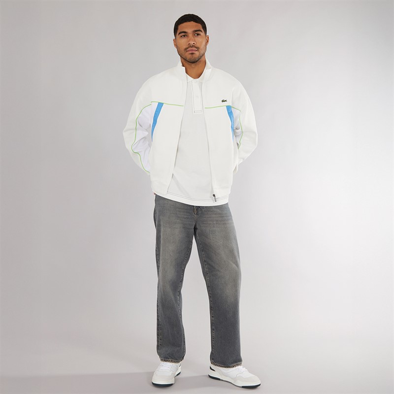 Lacoste Mens Loose Fit Zip Up Sweatshirt Flour/White-Brasilia-Argentine Blue
