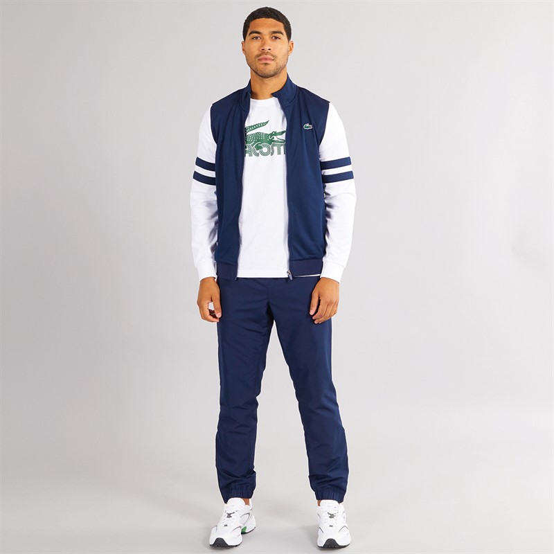 Lacoste Mens Interlock Zip Up Sweatshirt Navy Blue/White