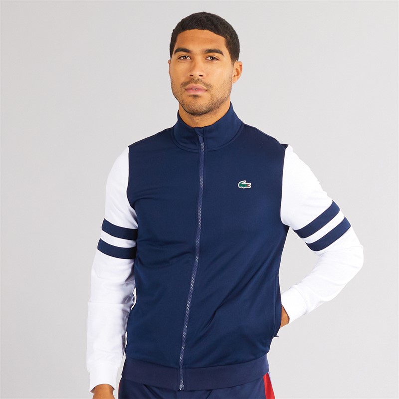 Lacoste Mens Interlock Zip Up Sweatshirt Navy Blue/White