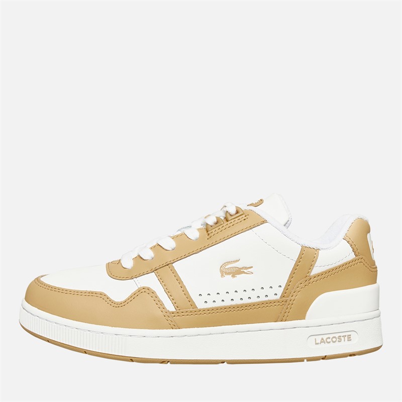 Lacoste Womens T-Clip Trainers White/Light Brown - Size 5