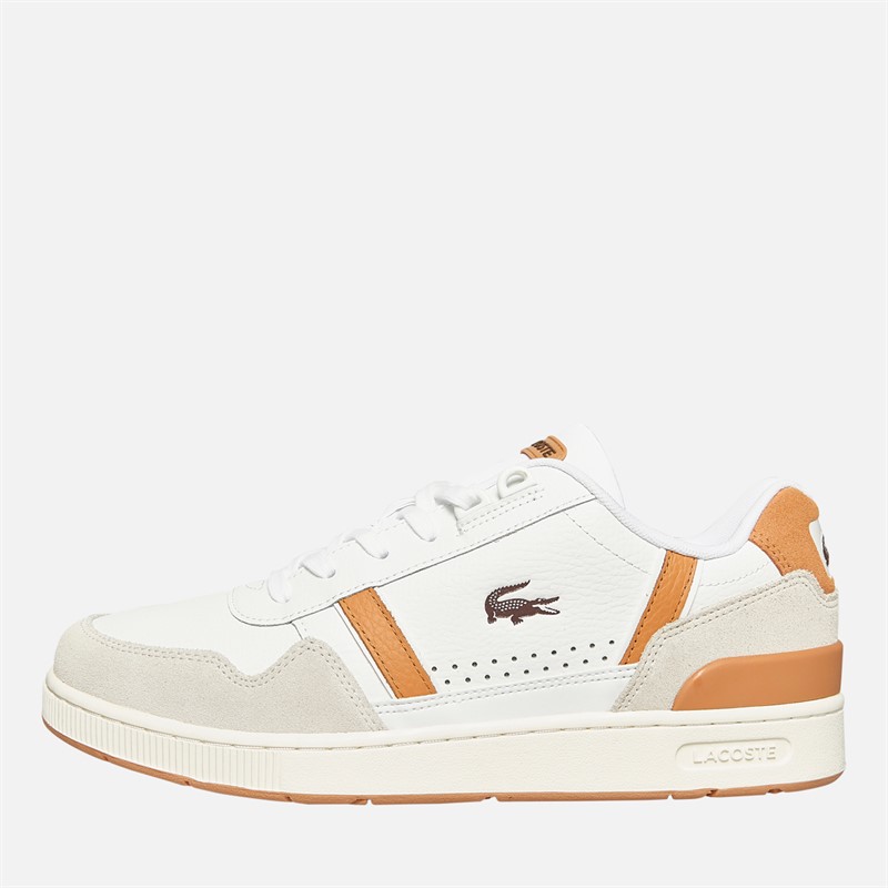 Lacoste Mens T-Clip Trainers White/Light Brown - Size 11