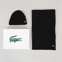 Lacoste Mens Knitted Hat and Scarf Set Black