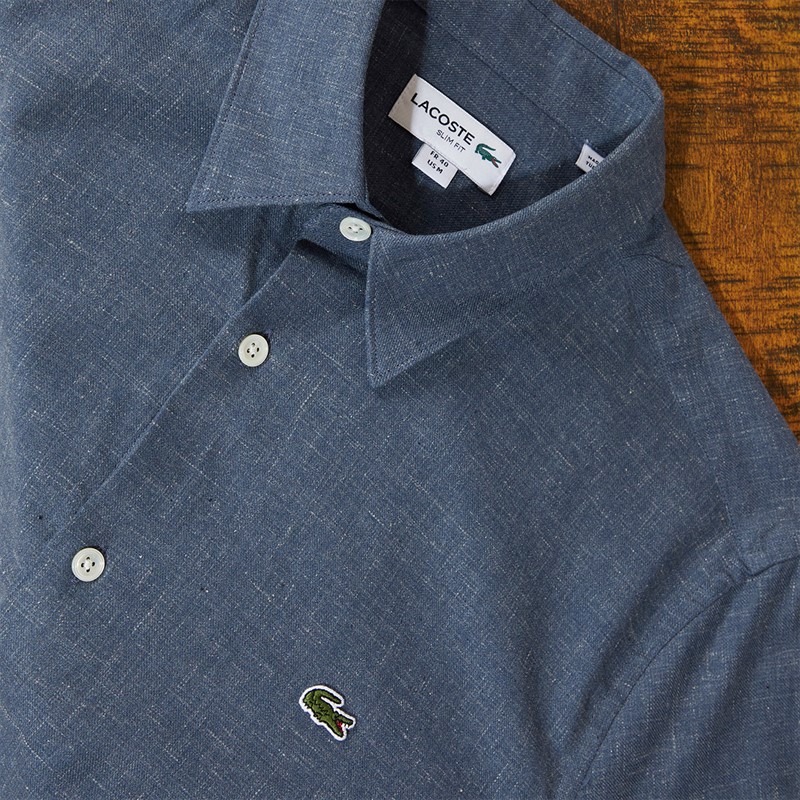 Lacoste Mens Long Sleeve Shirt Navy Blue/Flour
