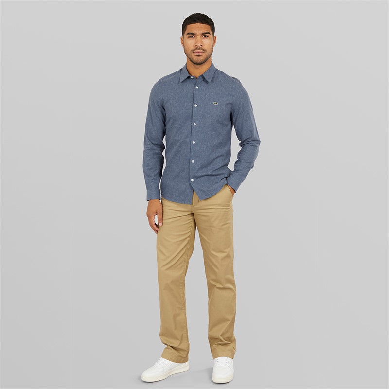 Lacoste Mens Long Sleeve Shirt Navy Blue/Flour