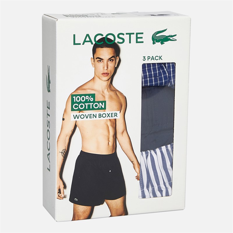 Lacoste Mens Three Pack Woven Boxers Navy Blue/White/Tropical