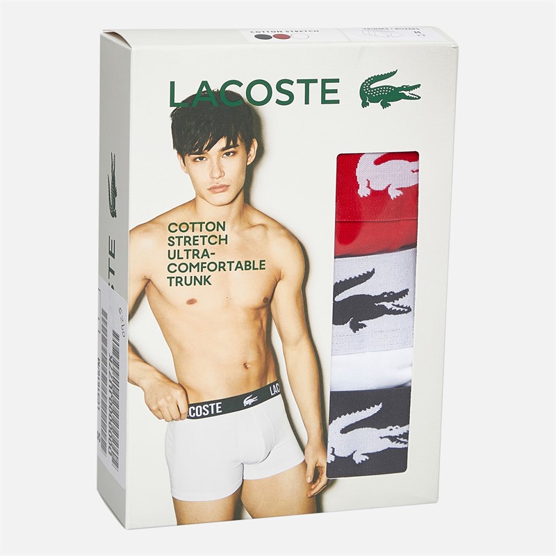 Lacoste Mens Three Pack Boxer Trunks Black/Red/White