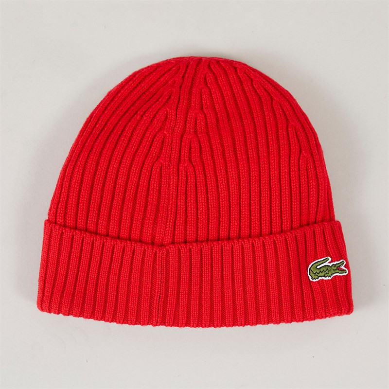 Lacoste Mens Knitted Beanie Red - Size OS