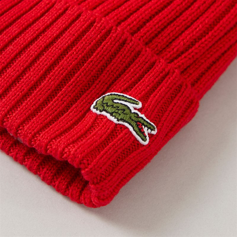 Lacoste Mens Knitted Beanie Red