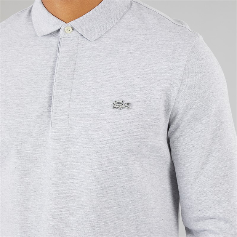 Lacoste Mens Long Sleeve Polo Shirt Silver Chine