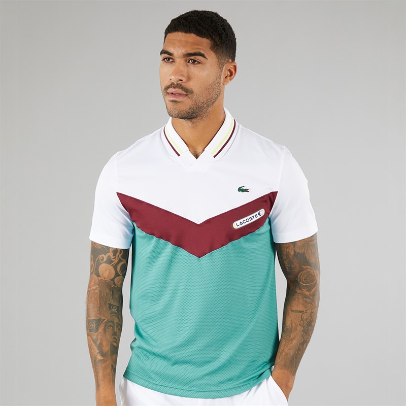 Lacoste Mens Short Sleeve Polo Shirt White/Limeira Zin Ocelle - Size S