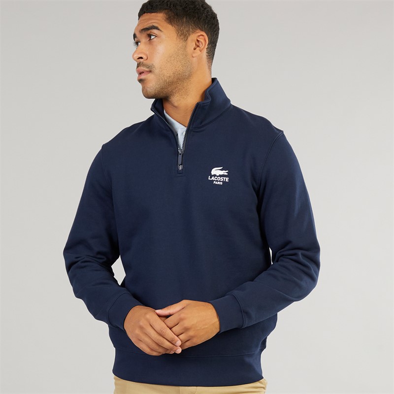 Lacoste Mens Quarter Zip Sweatshirt Navy Blue