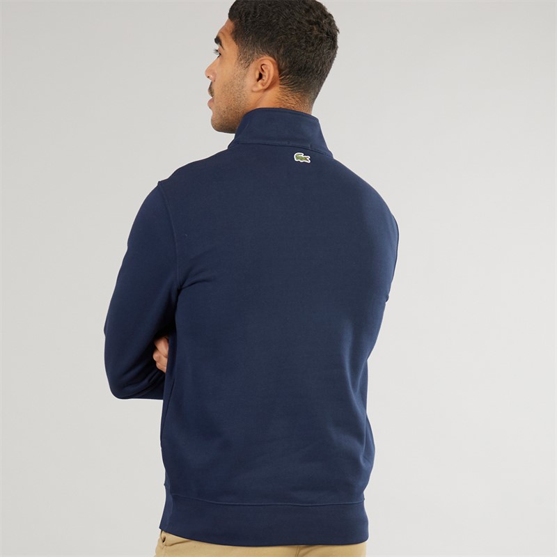 Lacoste Mens Quarter Zip Sweatshirt Navy Blue