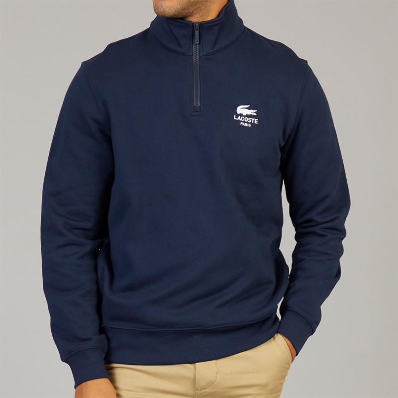 Lacoste Mens Quarter Zip Sweatshirt Navy Blue