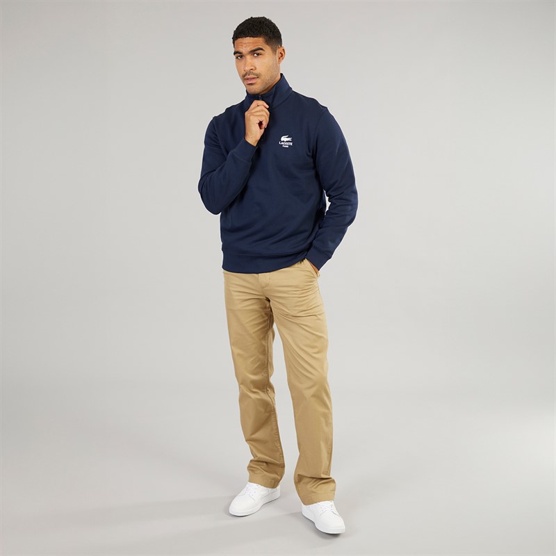 Lacoste Mens Quarter Zip Sweatshirt Navy Blue