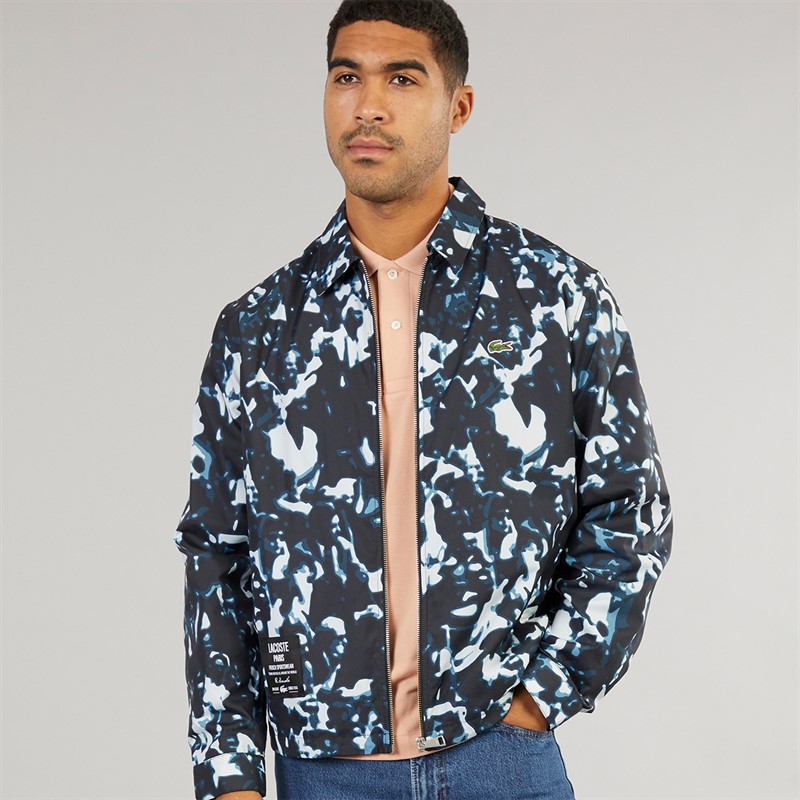 Lacoste Mens Print Motif Windbreaker Black/Limestone Calluna