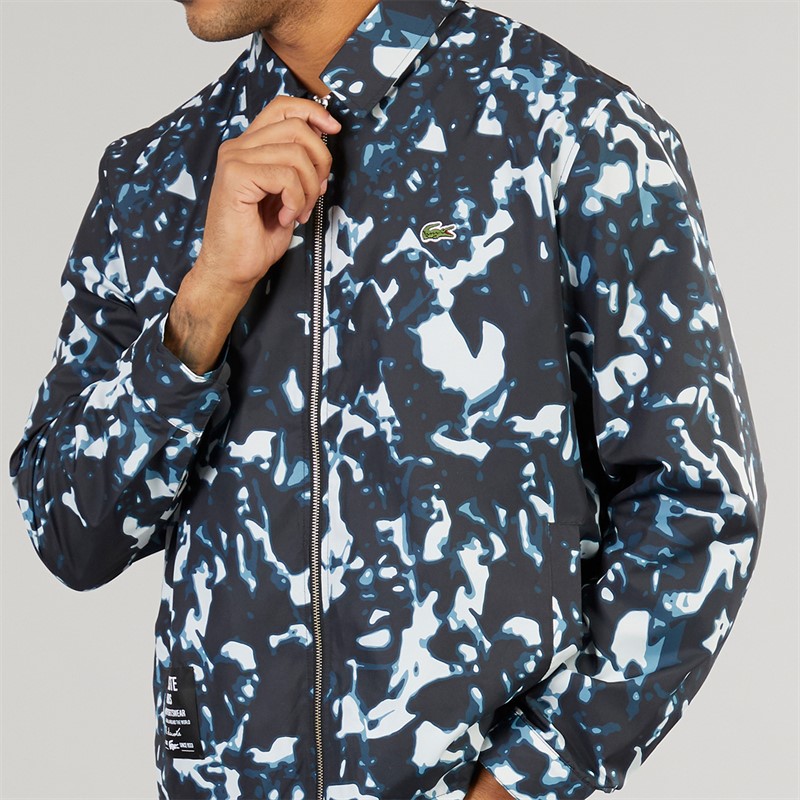 Lacoste Mens Print Motif Windbreaker Black/Limestone Calluna
