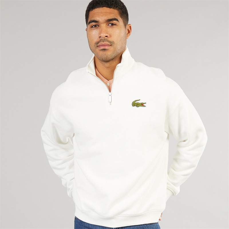 Lacoste Mens Quarter Zip Sweatshirt Flour
