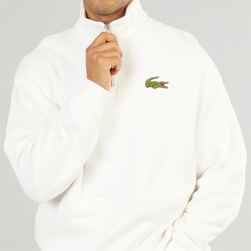 Lacoste Mens Quarter Zip Sweatshirt Flour