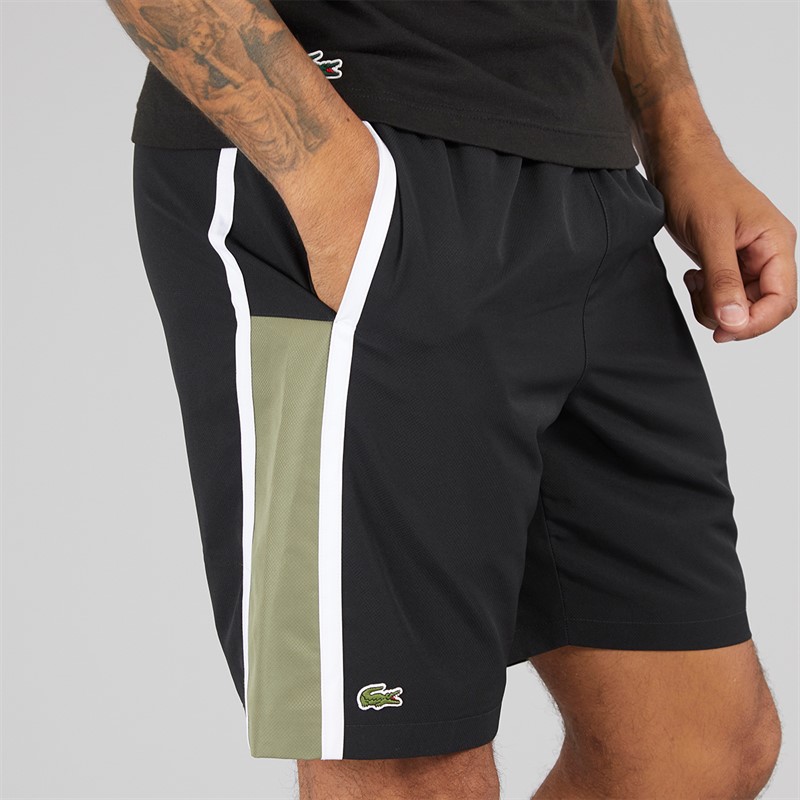 Lacoste Mens Colour Block Stripe Shorts Black/Khaki White