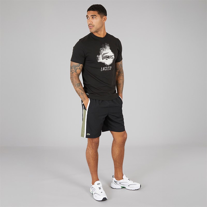 Lacoste Mens Colour Block Stripe Shorts Black/Khaki White