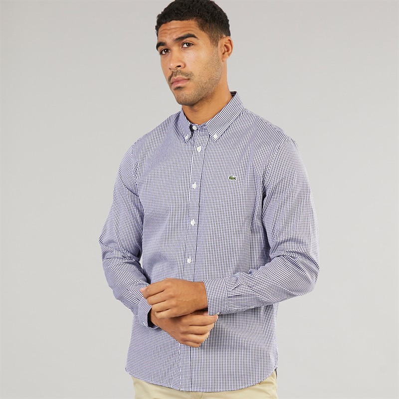 Lacoste Mens Checked Shirt White/Navy Blue