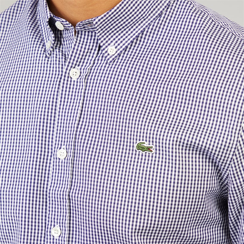 Lacoste Mens Checked Shirt White/Navy Blue
