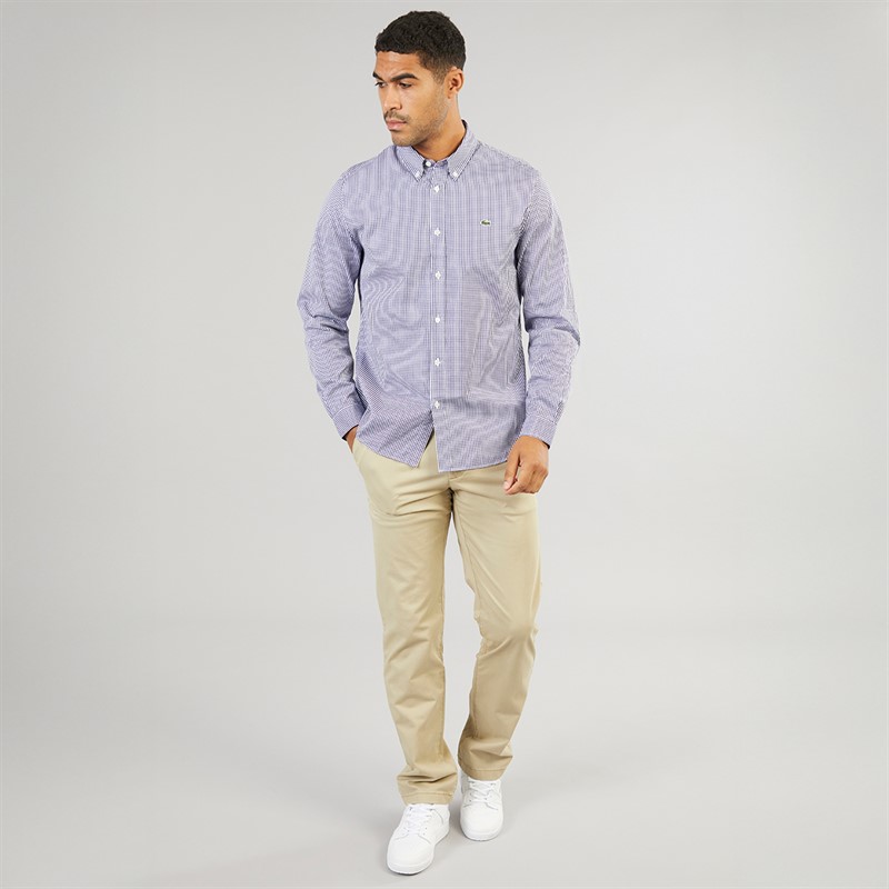 Lacoste Mens Checked Shirt White/Navy Blue