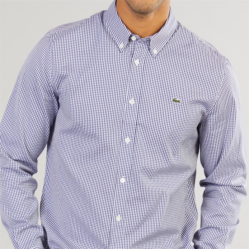 Lacoste Mens Checked Shirt White/Navy Blue