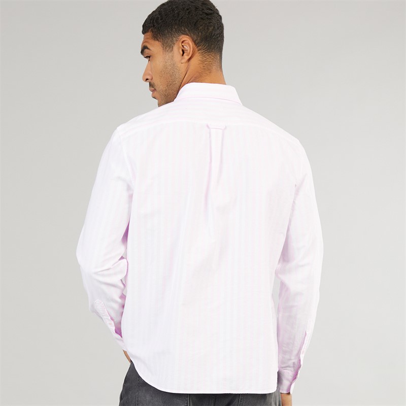 Lacoste Mens Stripe Oxford Shirt White/Flamingo
